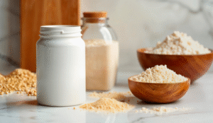Plant based protein powder mixing smoothly in shaker showing high solubility and clean label ingredient quality